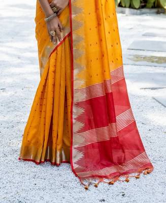 Sunlit glow yellow cotton-silk saree 2