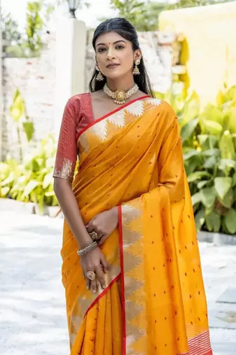 Sunlit glow yellow cotton-silk saree