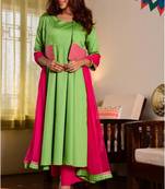 Four piece suit with sleeveless kurti paired with gota-patti work short jacket and chiffon dupatta