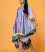 Asymmetrical color blocking satin finish stlylish dress