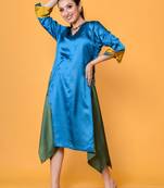 Asymmetrical color blocking satin finish stlylish dress