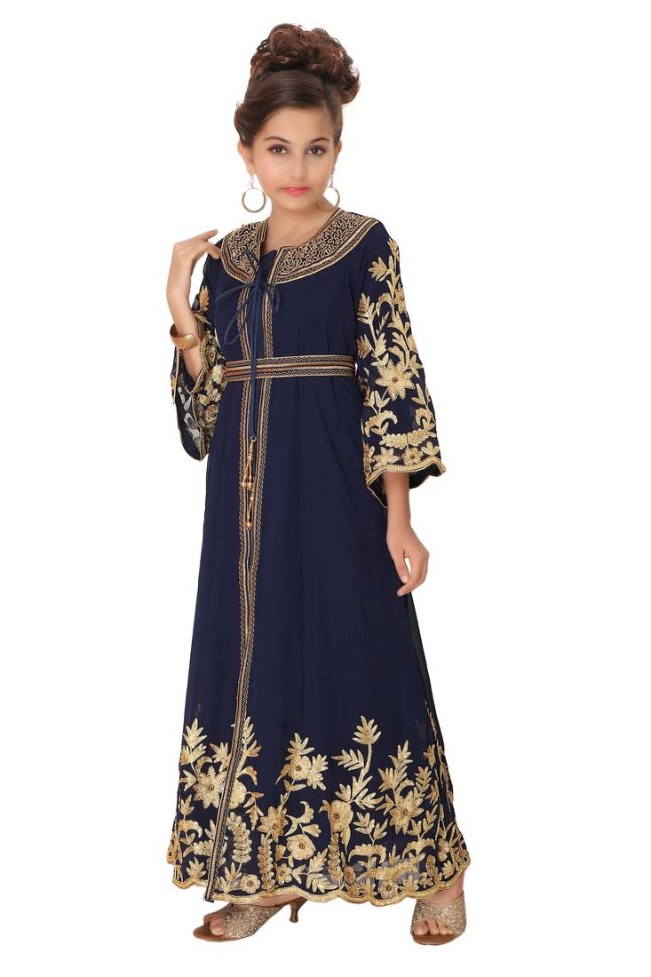 Designer Arabian Kaftan Golden Embroidered Party Dress