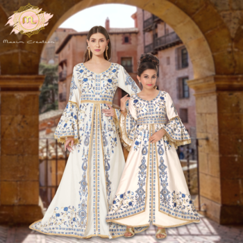 Designer Luxury Ball Gown with Rich Thread Embroidery & Tassels Mother + Daughter Set 1