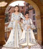 Designer Luxury Ball Gown with Rich Thread Embroidery & Tassels Mother + Daughter Set