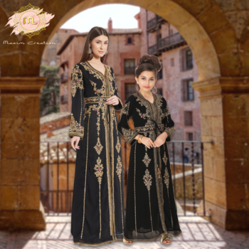 Moroccan Takchita Caftan Partywear Black Gown Mother + Daughter Combo Set 1