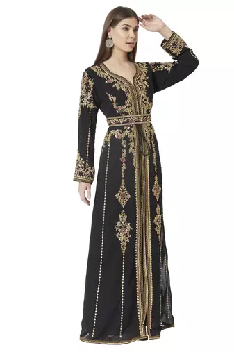 Moroccan Takchita Caftan Partywear Black Gown Mother + Daughter Combo Set