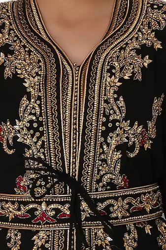 Moroccan Takchita Caftan Partywear Black Gown Mother + Daughter Combo Set