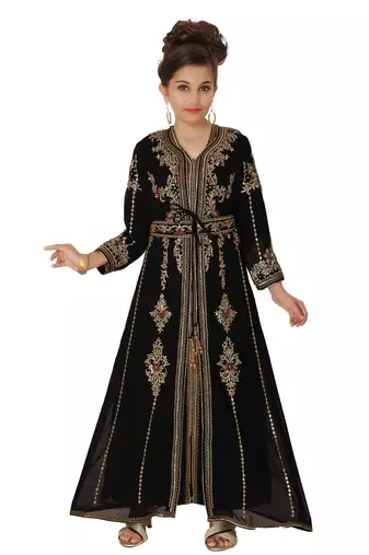Moroccan Takchita Caftan Partywear Black Gown Mother + Daughter Combo Set