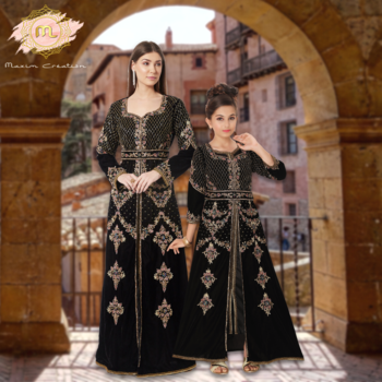 Takchita Kaftan Black Velvet Wedding Gown Mother + Daughter Combo Set 1