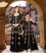 Takchita Kaftan Black Velvet Wedding Gown Mother + Daughter Combo Set