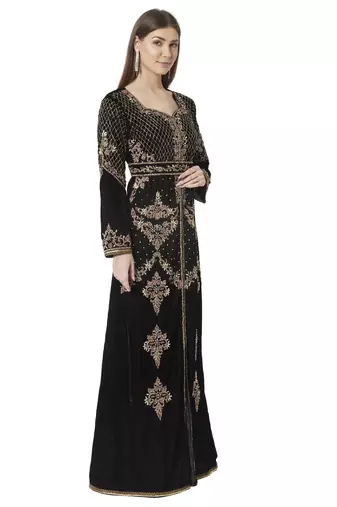 Takchita Kaftan Black Velvet Wedding Gown Mother + Daughter Combo Set