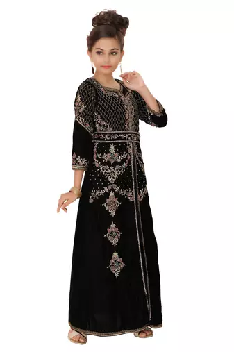 Takchita Kaftan Black Velvet Wedding Gown Mother + Daughter Combo Set