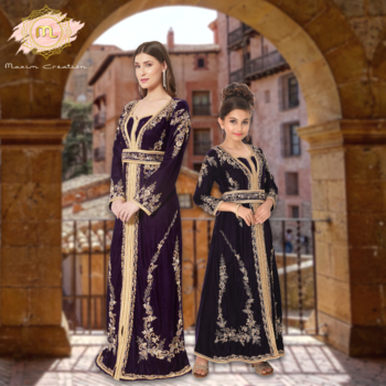 Arabian Djellaba Maxi Embroidered Party Gown for Mother and Child 1