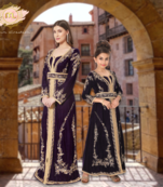 Arabian Djellaba Maxi Embroidered Party Gown for Mother and Child