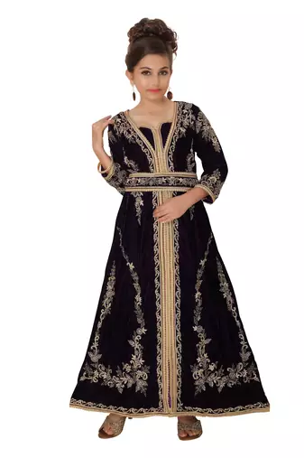 Arabian Djellaba Maxi Embroidered Party Gown for Mother and Child