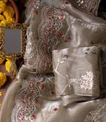Grey embroidered tissue silk saree