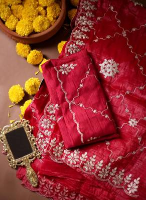Rani pink gota patti embroidered saree 1