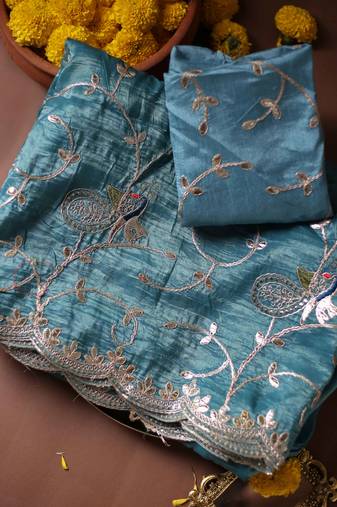 Blue gota patti embroidered saree