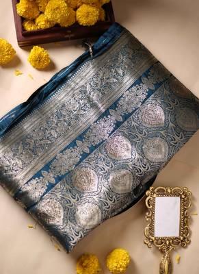 Teal zari woven artsilk saree 1
