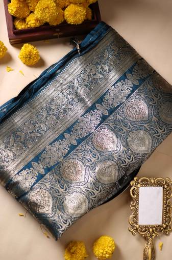 Teal zari woven artsilk saree