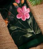 Green floral hand-painted chiffon saree