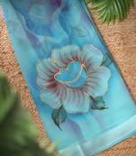 Sky blue floral hand-painted chiffon saree