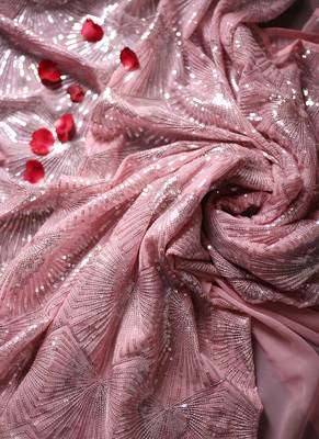 Sequined diamond pattern baby pink saree 7