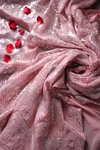 Sequined diamond pattern baby pink saree