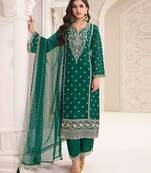 Green embroidered chiffon semi-salwar suit