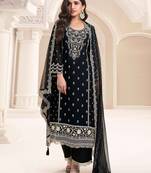 Black embroidered chiffon semi-salwar suit