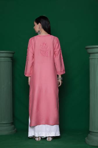 Baby-pink chikankari chanderi kurta