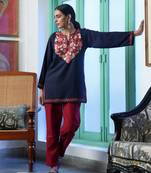 Dark-blue aari work cotton short kurta