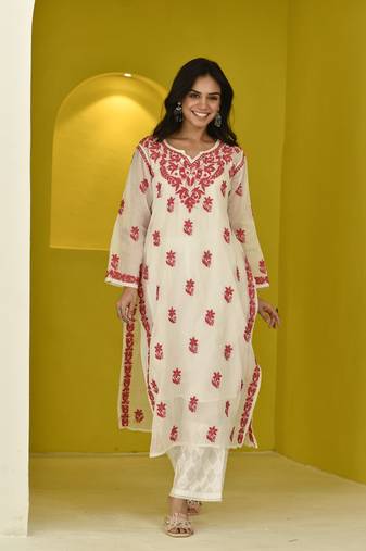 Pink chikankari cotton kurta-inner