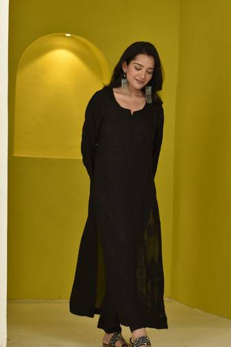Black chikankari modal kurta