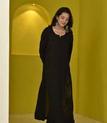 Black chikankari modal kurta