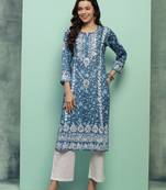 Dark-blue chikankari cotton kurta