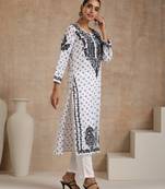 White chikankari cotton kurta