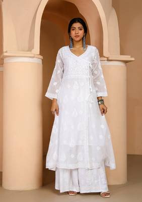 White chikankari cotton angrakha 1
