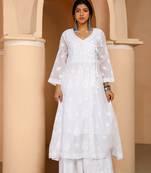 White chikankari cotton angrakha