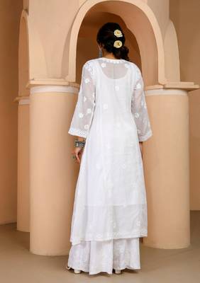 White chikankari cotton angrakha 2