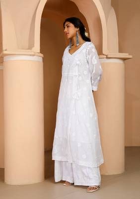 White chikankari cotton angrakha 3