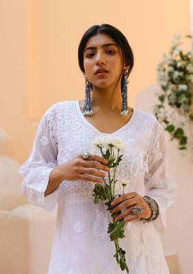 White chikankari cotton angrakha 4