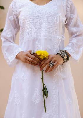 White chikankari cotton angrakha 5