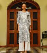 Grey chikankari cotton kurta