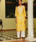 Yellow chikankari cotton kurta