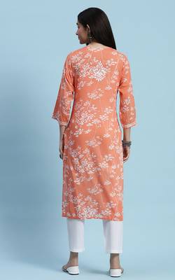 Orange chikankari cotton kurta 2