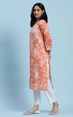 Orange chikankari cotton kurta 3