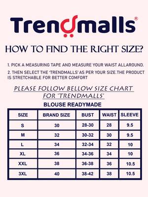 Trendmalls Cotton Lycra Stretchable Comfy Round Neck Elbow Sleeves Saree Blouse Readymade 4