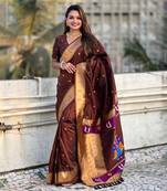 Brown soft silk blend woven designer ethnic saree