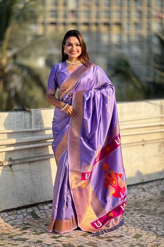 Lavender soft silk blend woven designer ethnic saree